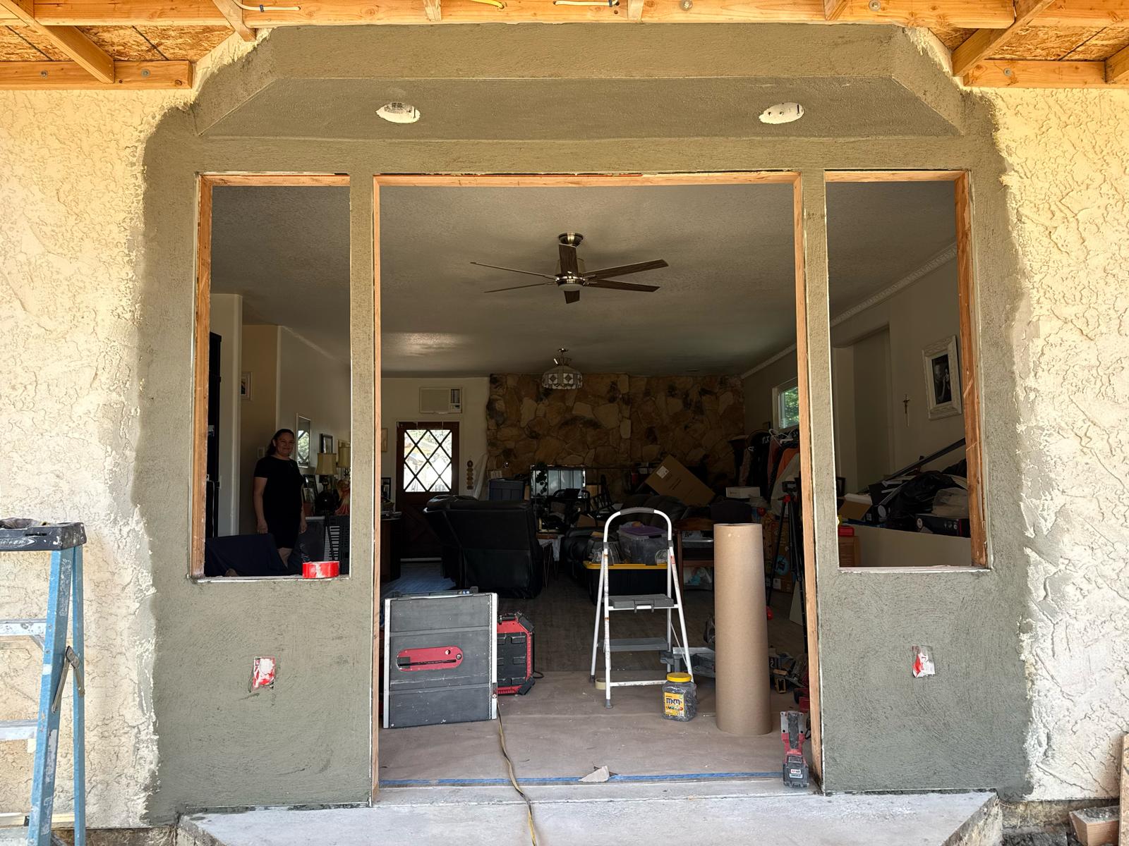 Patio French Door Framing Prep & Fresh Stucco Surfacing completed by Target Home Solutions in Highlands, CA