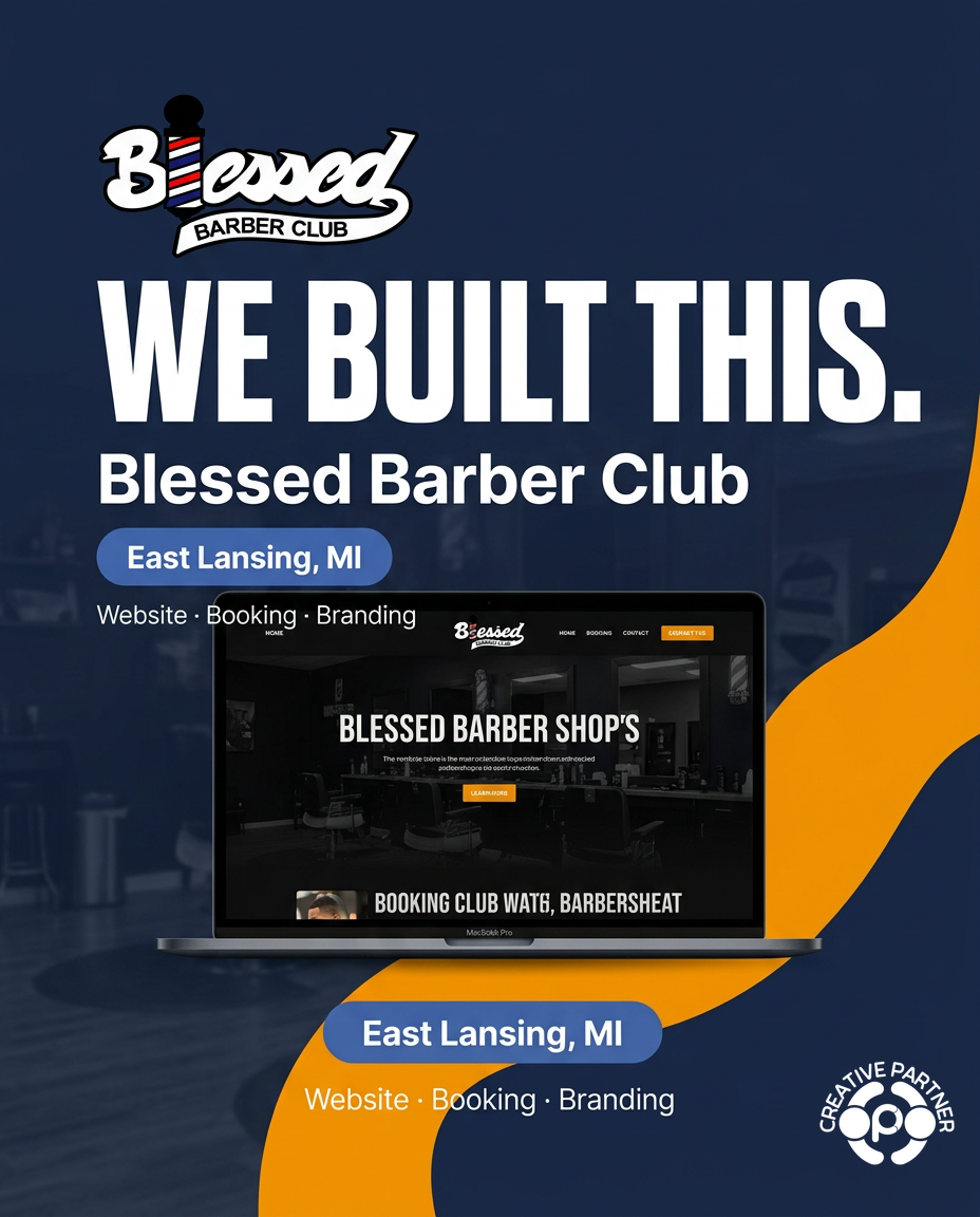 Blessed Barber Club East Lansing MI website, online booking, and local brand presence built by Creative Partner