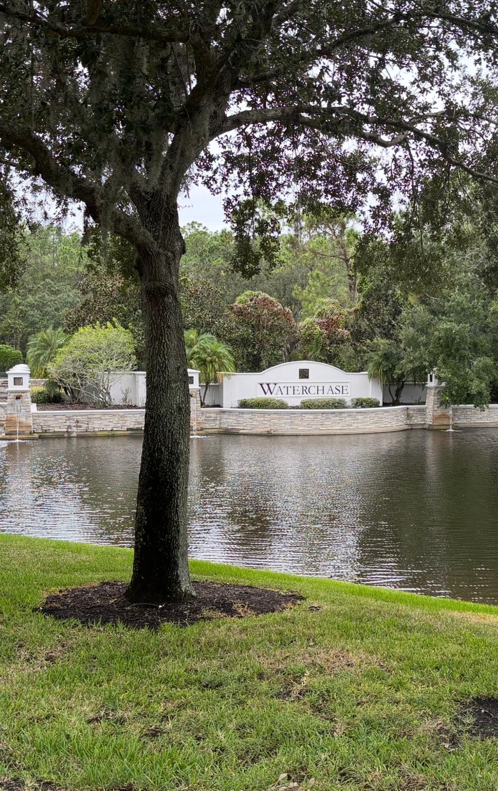 Waterchase community lakeside entrance monument and masonry wall painting in Tampa Bay FL