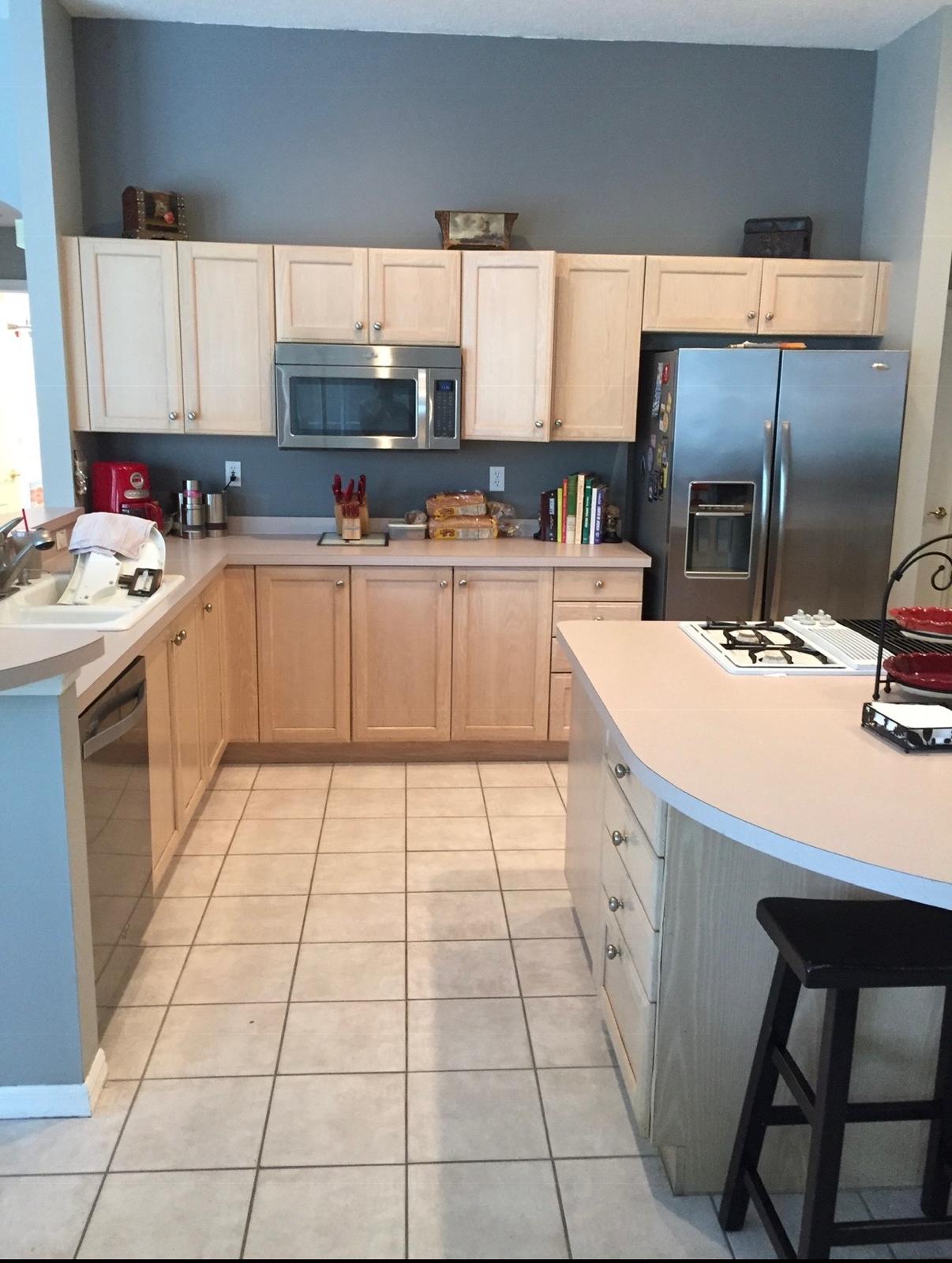 Bright kitchen cabinet refinishing and wall painting in Wesley Chapel FL