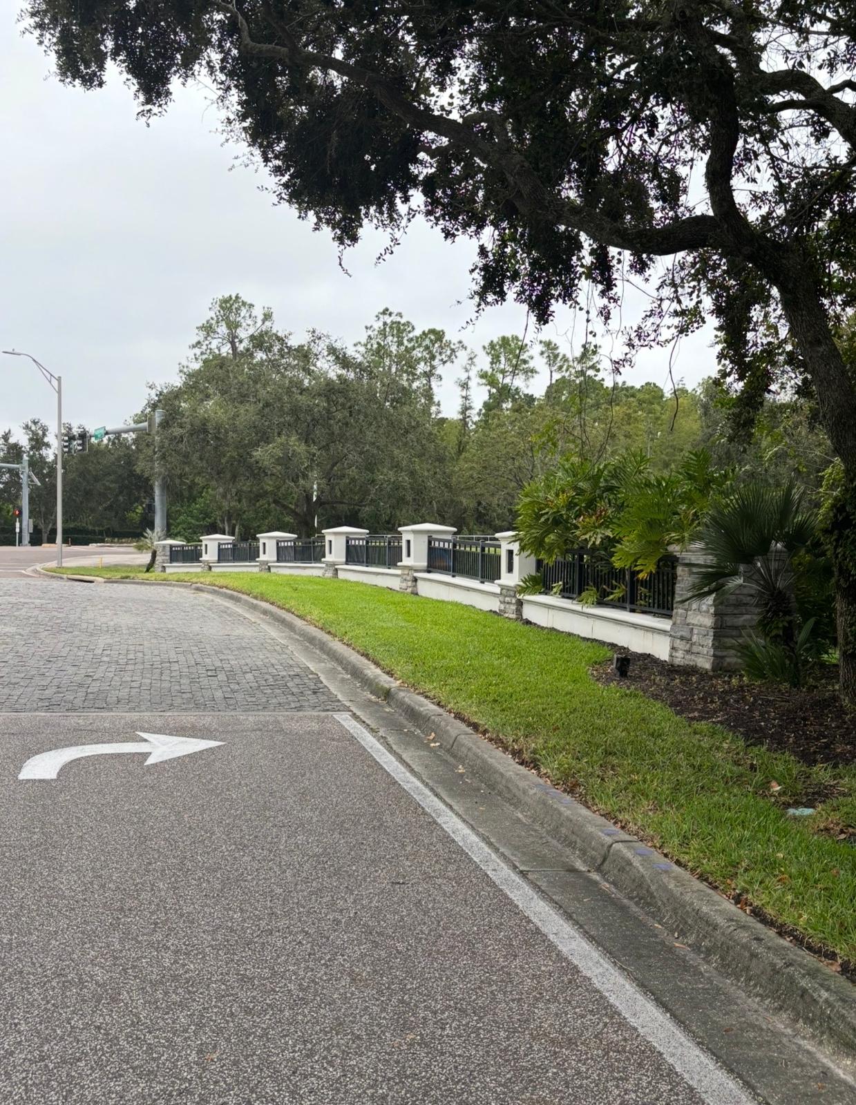 Community entrance wall stucco painting and iron railing restoration in Trinity FL