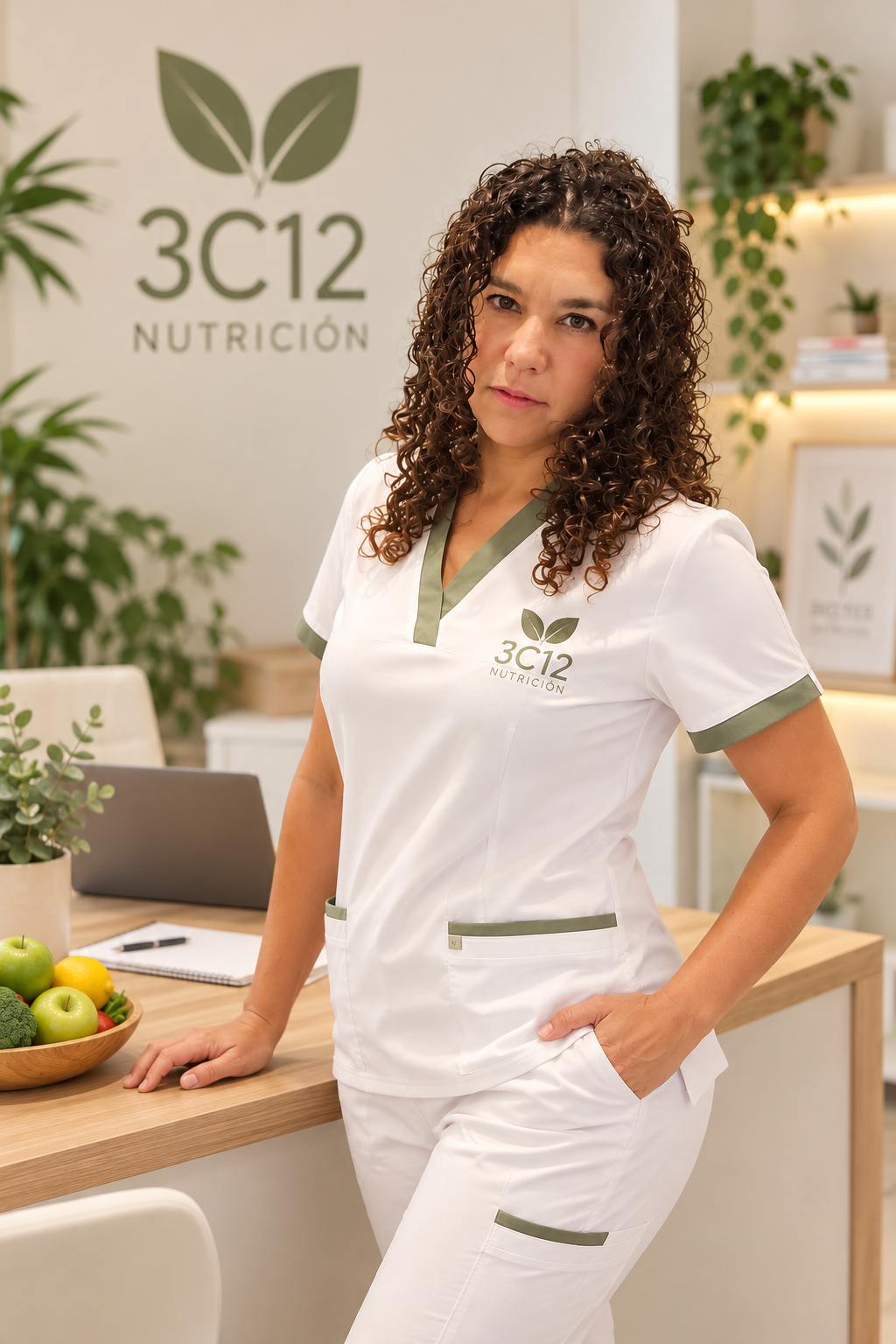 Profesional sanitaria de 3C12 en su consulta, enfermera y máster en nutrición