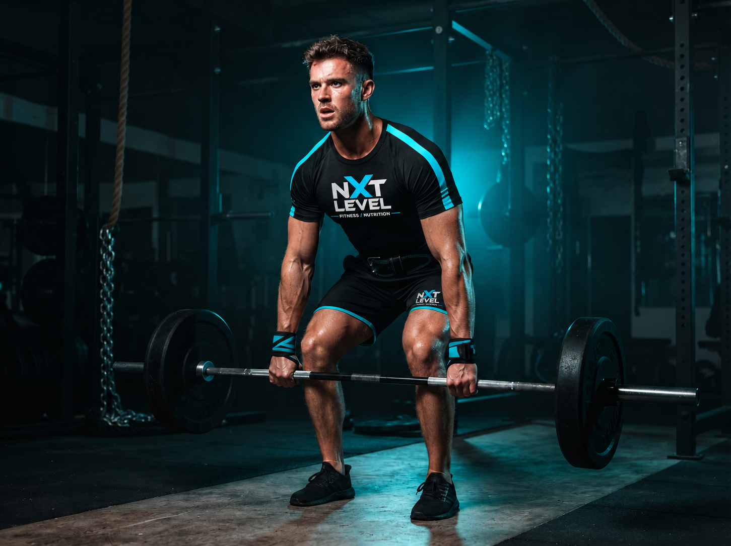 NXT LEVEL athlete deadlifting in official branded gym apparel