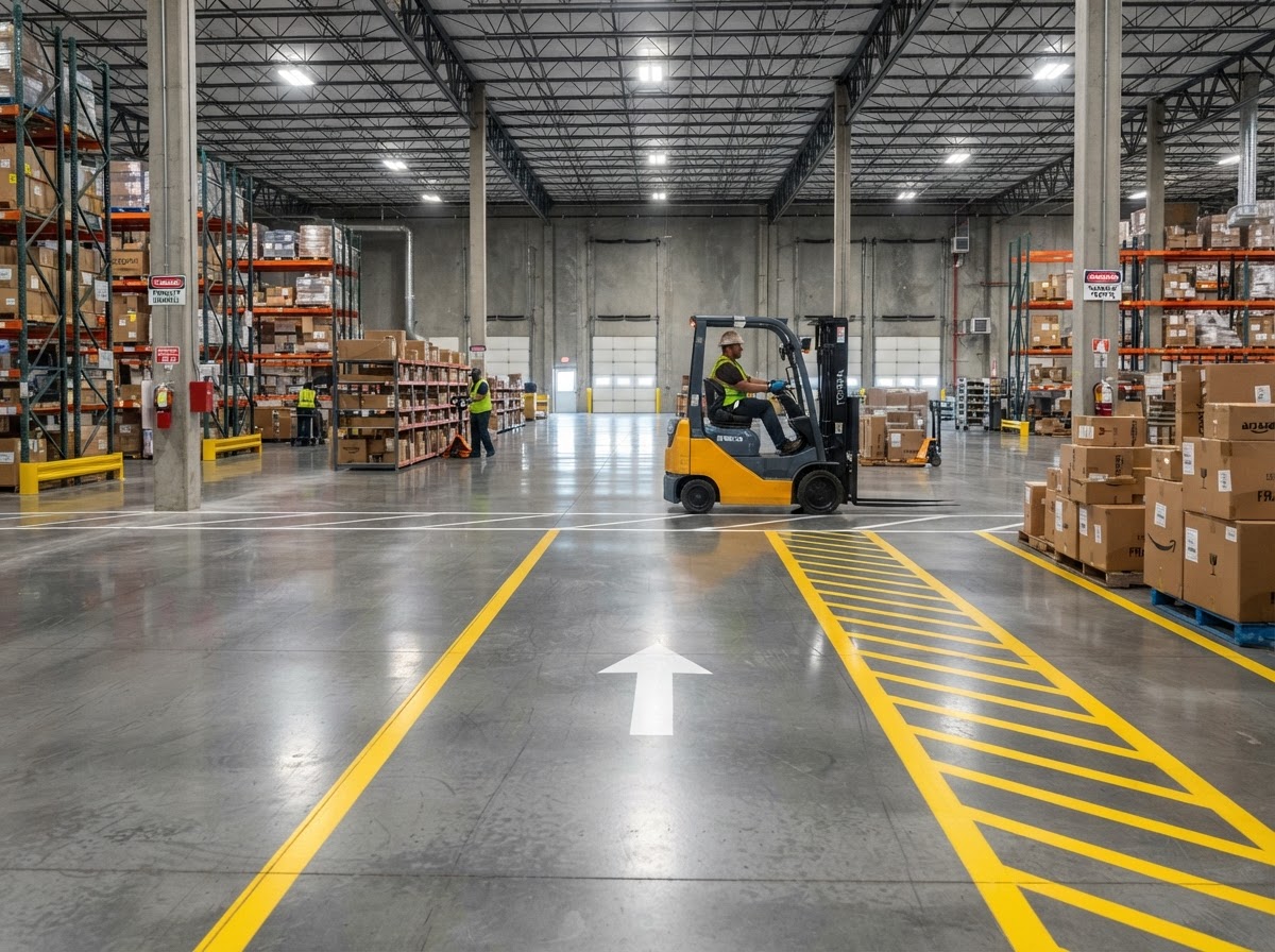 Logistics warehouse high-build epoxy floor coating in Worcester MA