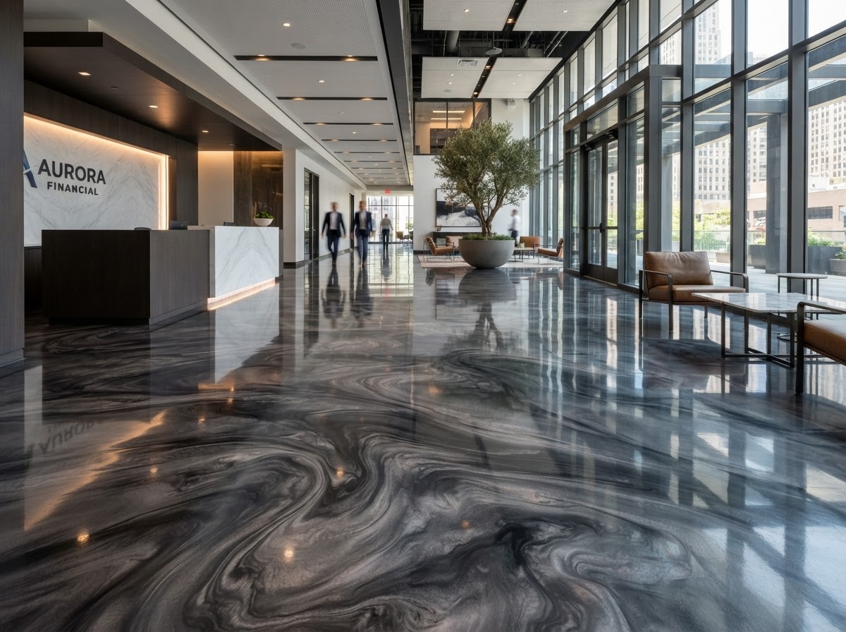 Industrial polyurea floor coating in a commercial warehouse facility