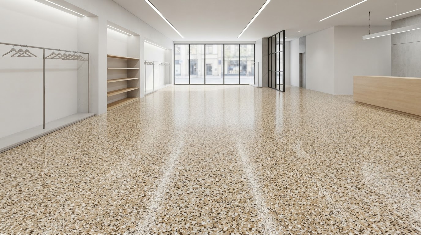 Commercial Epoxy Flake Flooring finished floor in Lynn, MA