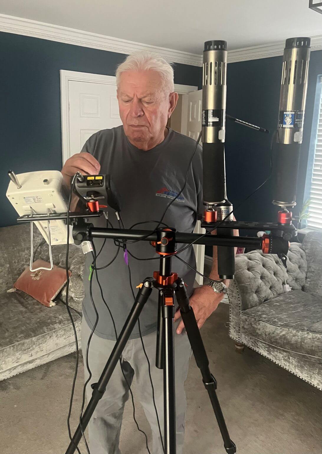 Jeff Charlton conducting environmental moisture and mold investigation with specialized equipment