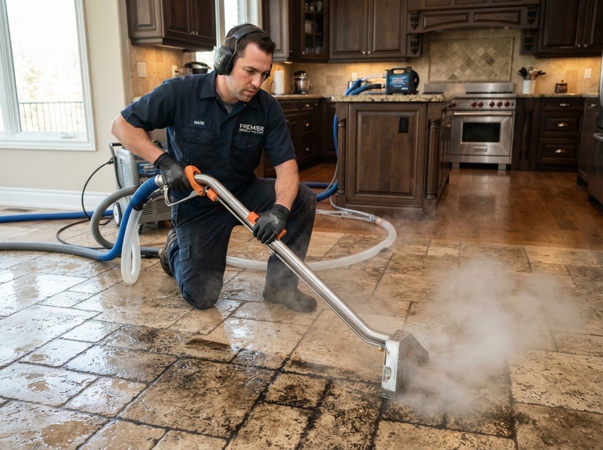 Dirty grout before deep cleaning