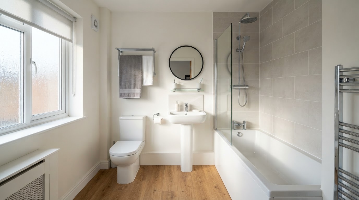 Contemporary bathroom renovation with quality tiling and fittings by Brookwood
