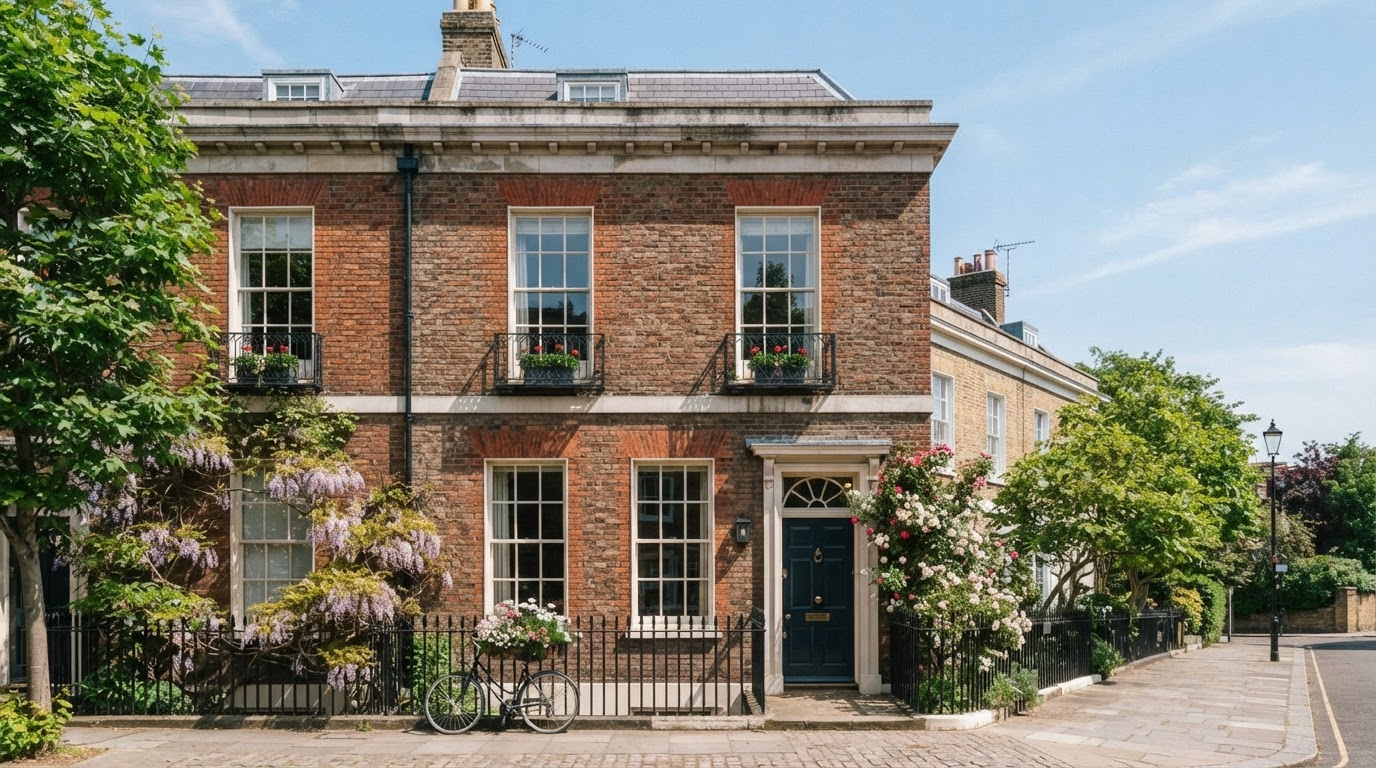 Elegant vertical sliding sash windows on a traditional period home exterior