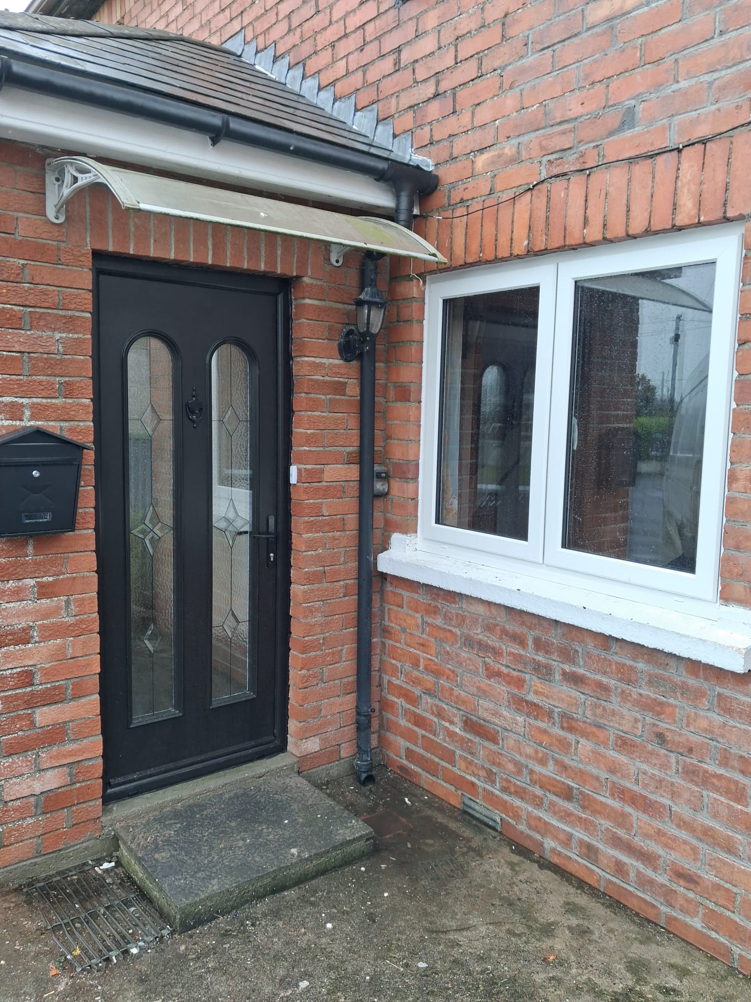 Black Composite Front Door with Decorative Glazing & Side Window