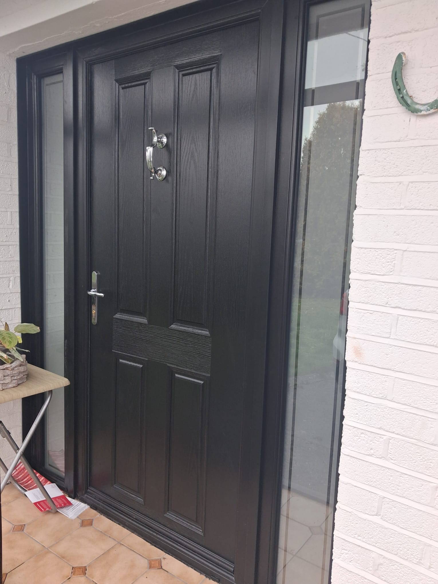 Black Panelled Composite Door with Urn Knocker & Twin Sidelights