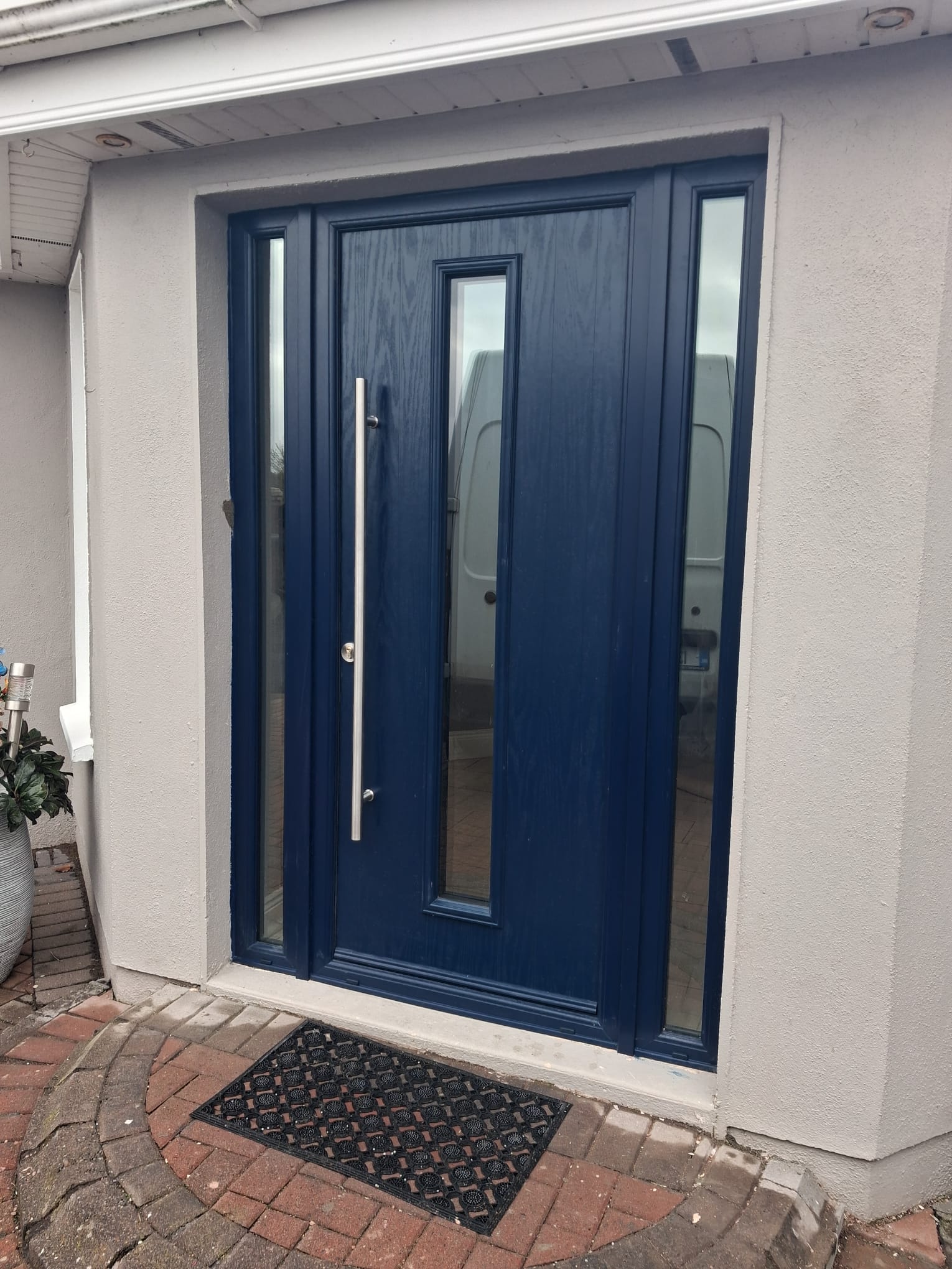 Marine Blue Contemporary Composite Door with Stainless Steel Bar Handle