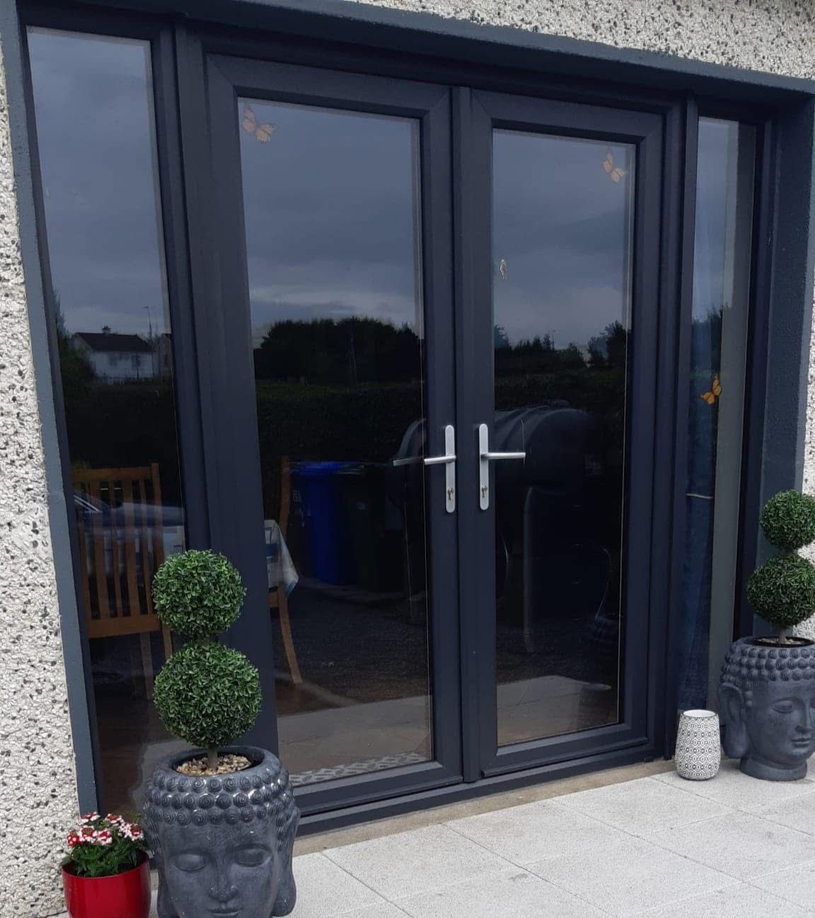 Anthracite French Patio Doors with Dual Floor-to-Ceiling Sidelights