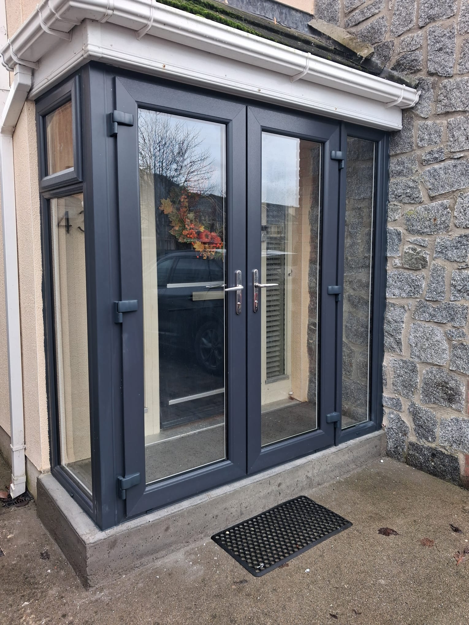 Anthracite Grey Glazed Porch Enclosure & French Doors