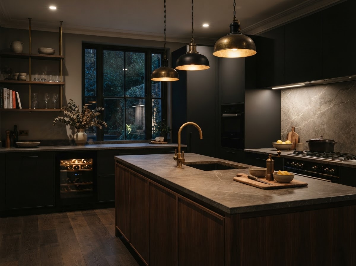 Obsidian House — Dark & Dramatic kitchen in Aspen, Colorado