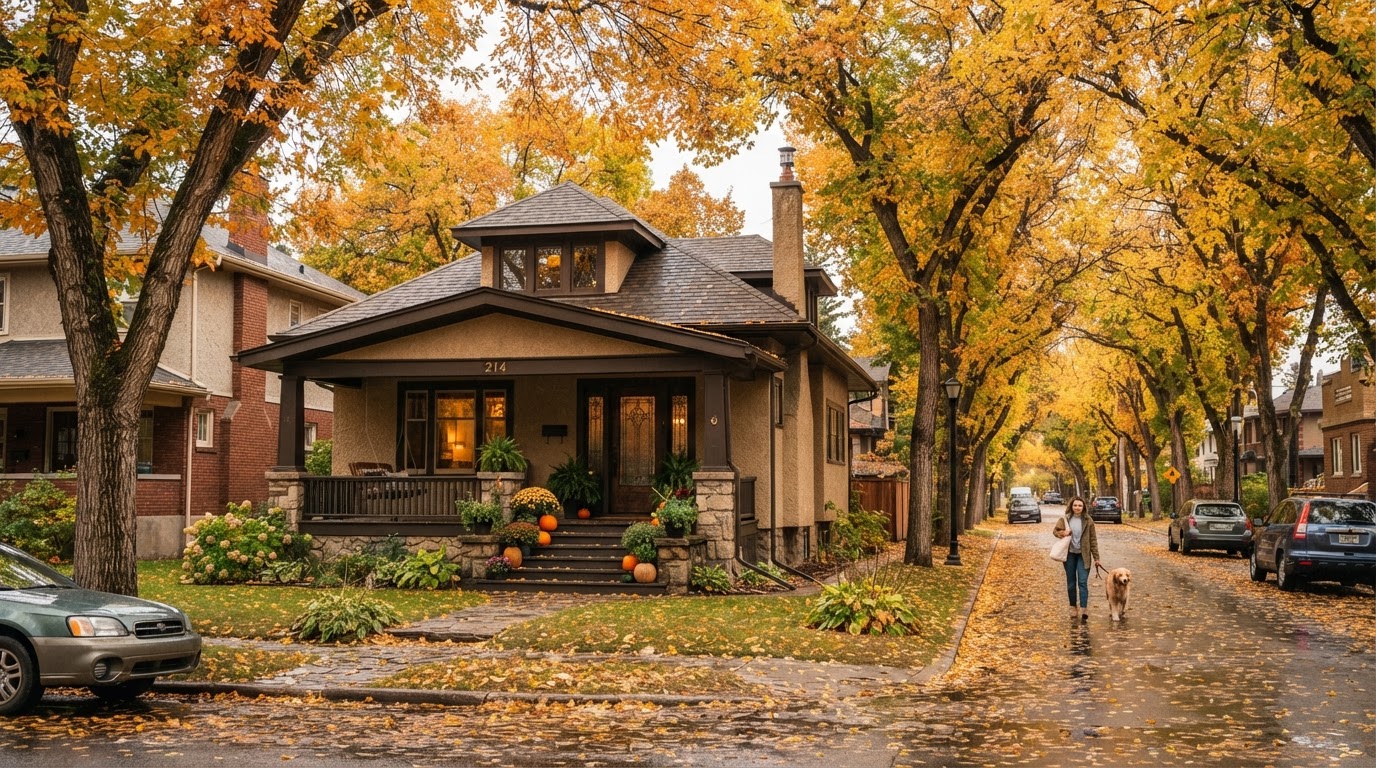 Older bungalow in an inner-city Calgary neighbourhood in autumn