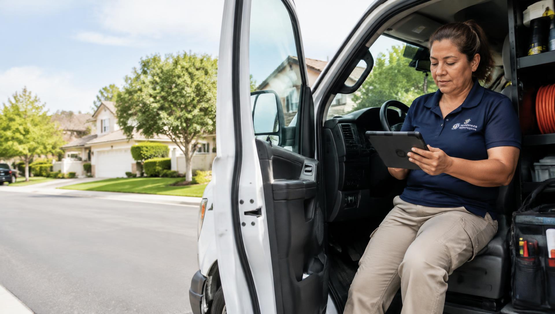 Home service business owner managing her schedule on a tablet