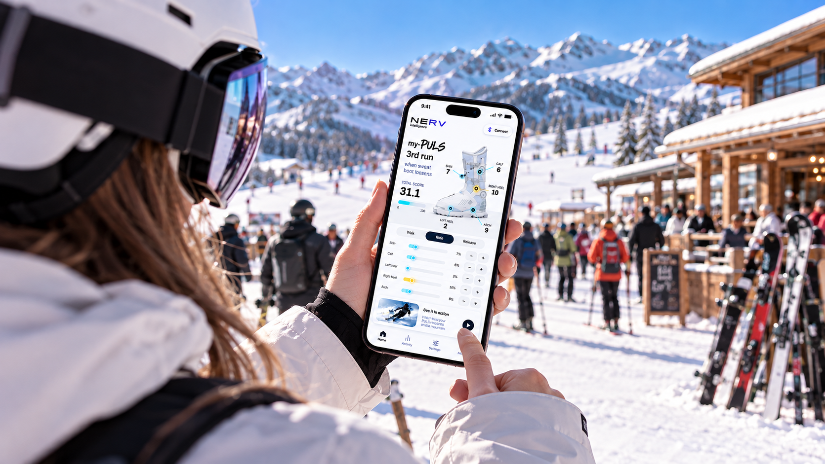 NERV my-PULS app screen held on mountain
