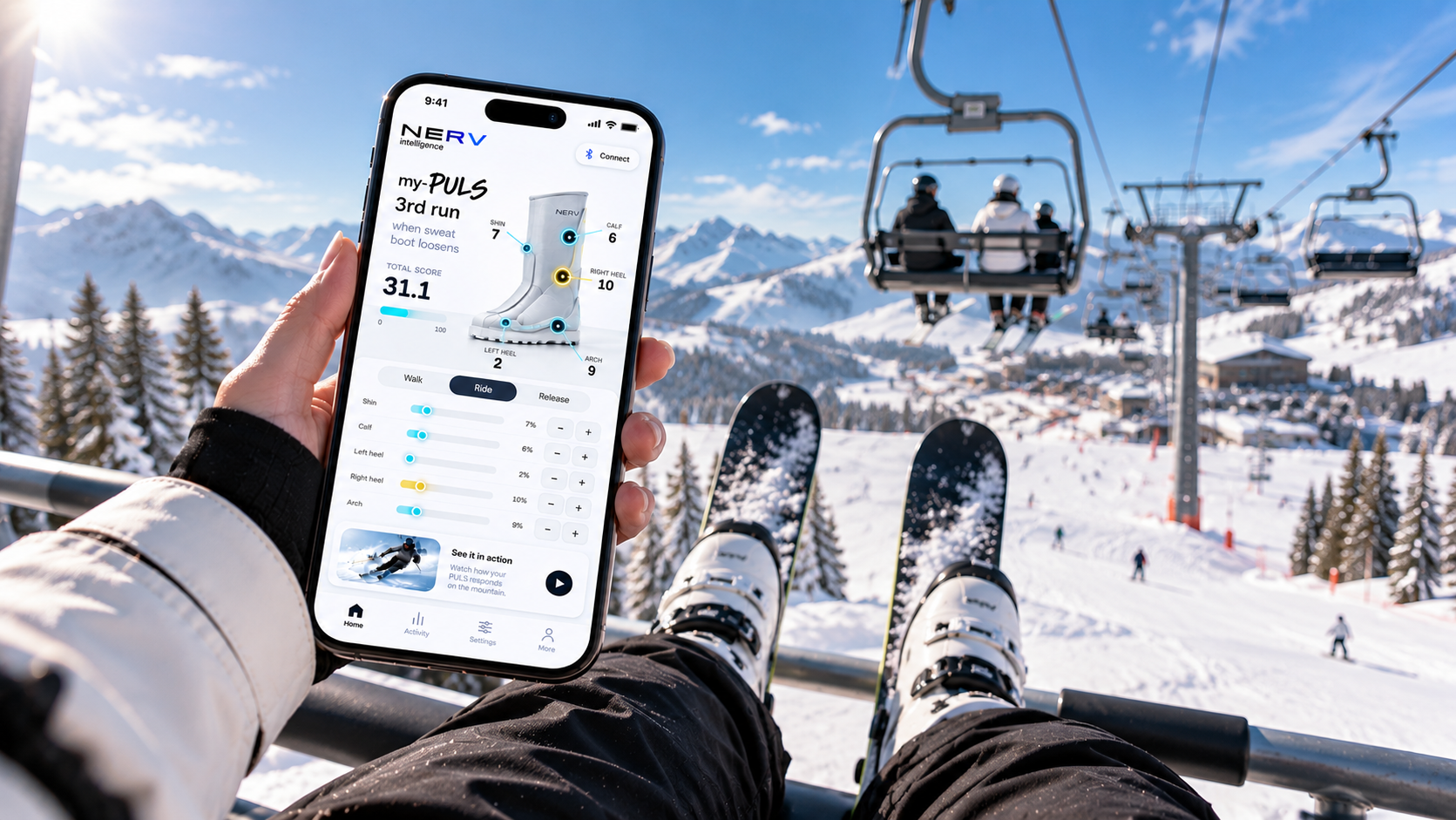 NERV my-PULS app screen held on mountain