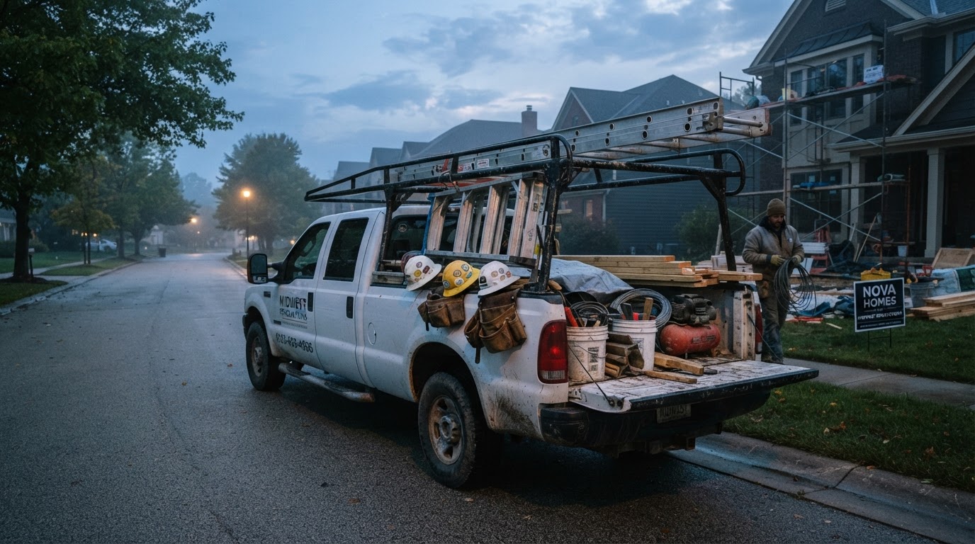 Work truck parked at dawn
