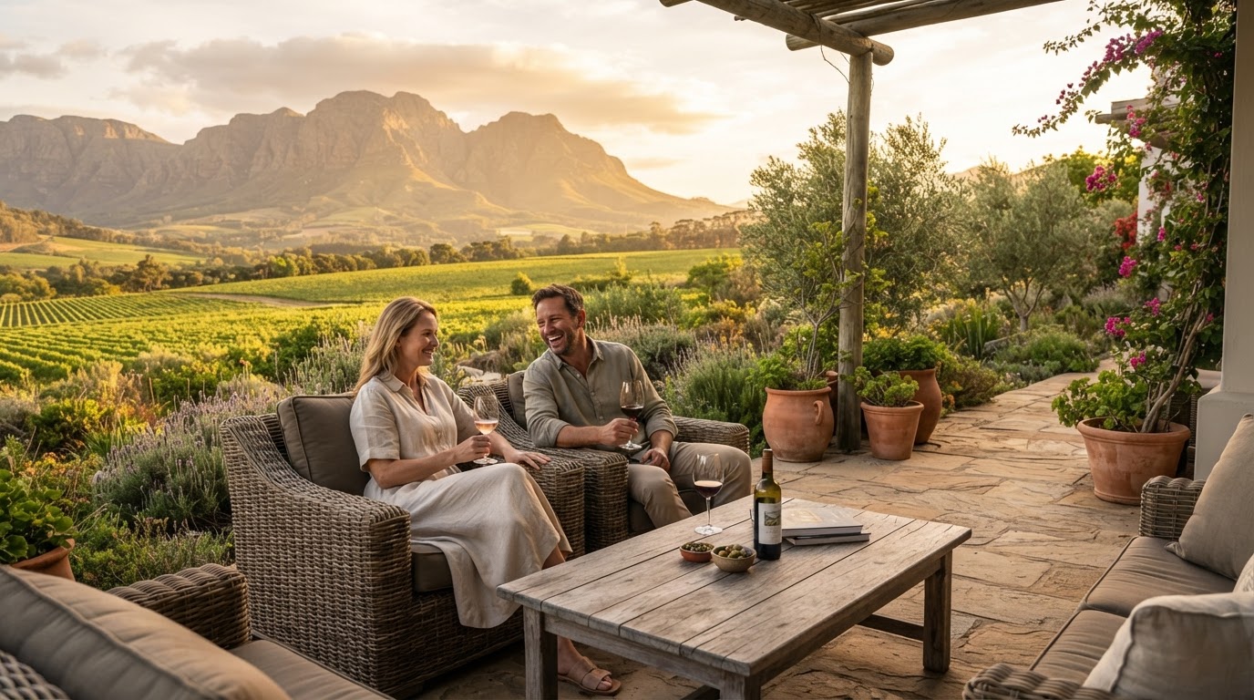 Relaxed outdoor living in the Cape Winelands — lifestyle imagery