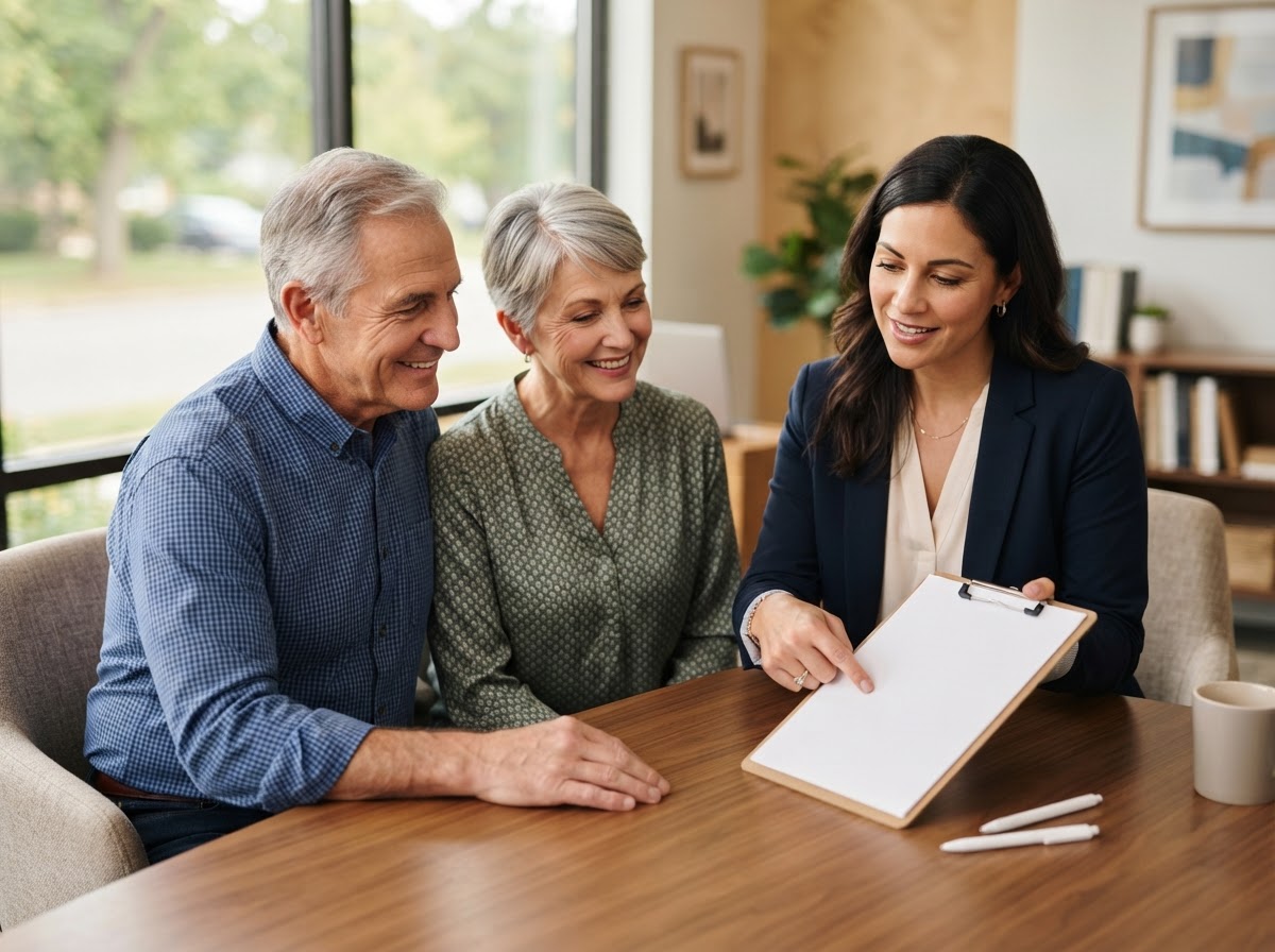 Advisors assisting Oregon seniors reviewing medical documents