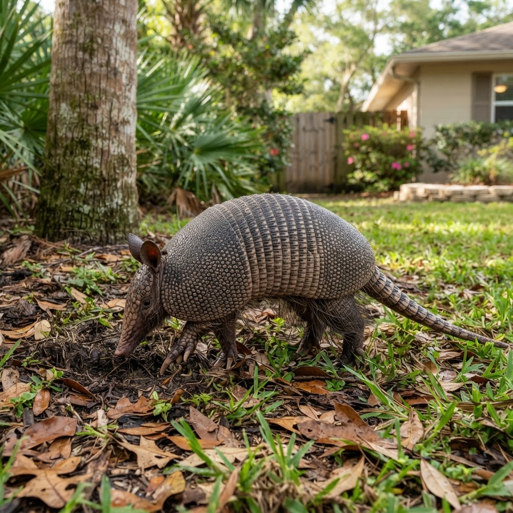 Nine-banded armadillo in a Florida residential yard