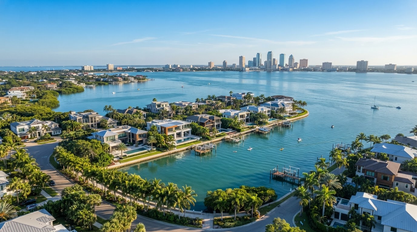 Tampa Bay waterfront homes in morning light