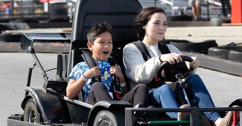 Mom and kid on slidewayz track