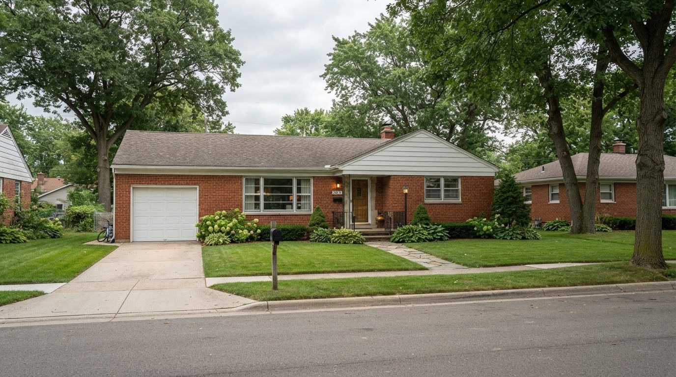 Brick ranch home sitting level on its foundation in a Warren, MI neighborhood