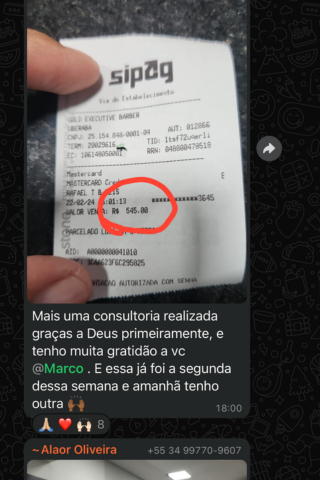 Comprovante consultoria R$ 545,00