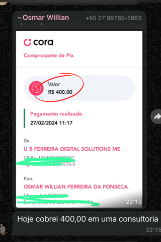 Comprovante consultoria R$ 400,00