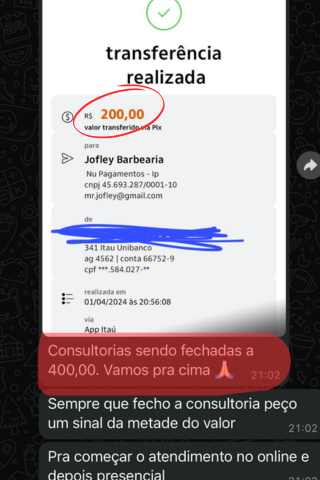 Comprovante consultoria R$ 400,00