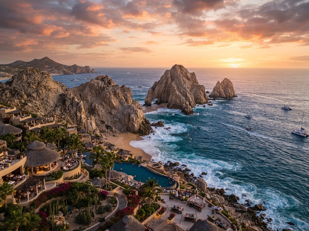Los Cabos coastline where desert cliffs meet the Pacific Ocean