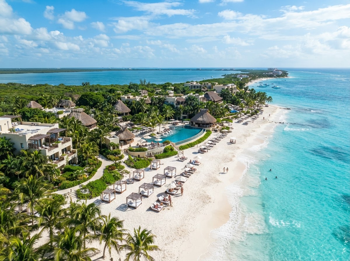 Cancun and Riviera Maya coastline with turquoise Caribbean water