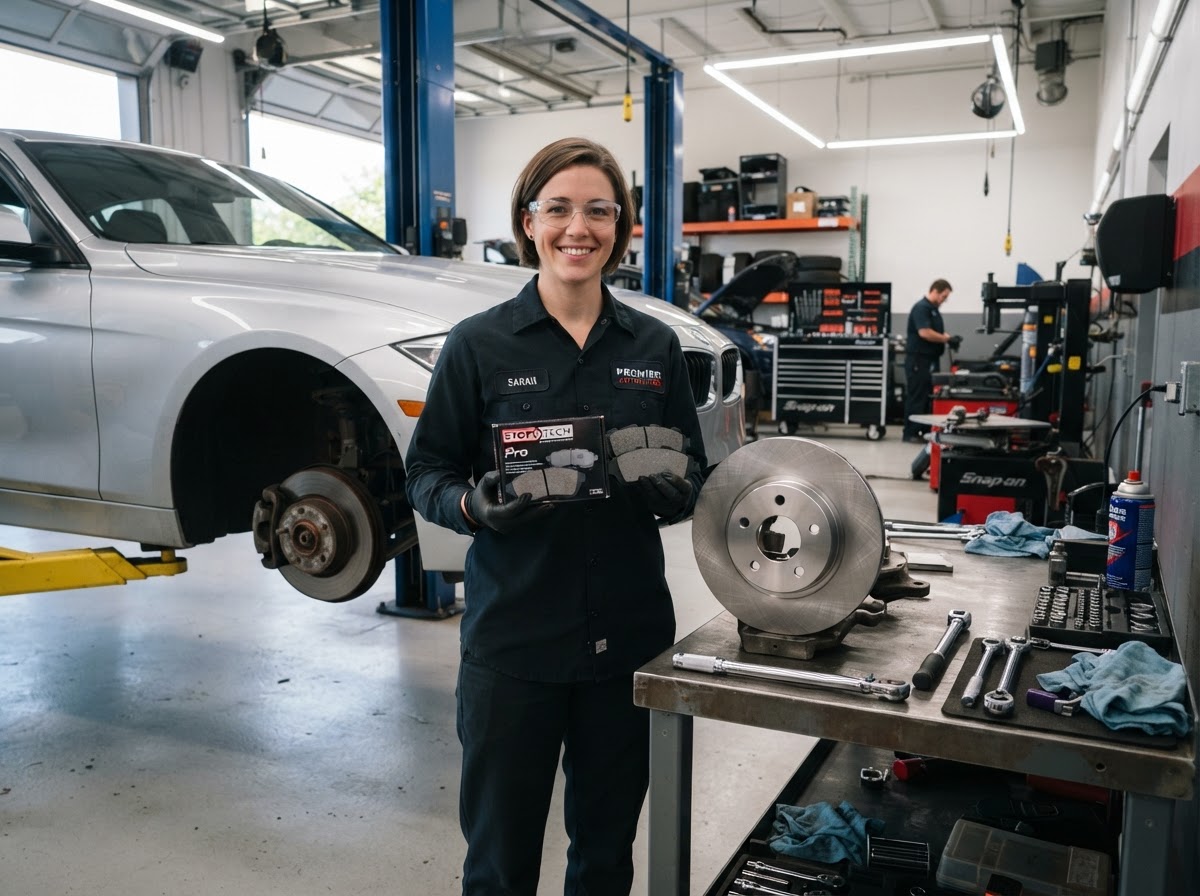 Certified technician installing a lift kit on a truck at Oasis Tires & Wheels