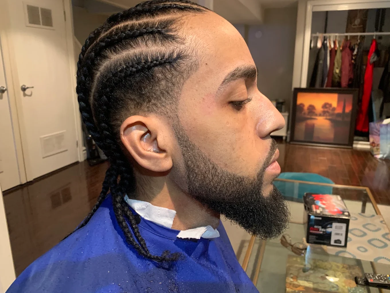 Cornrows braid pattern with sculpted taper & clean beard trim — House of Haze