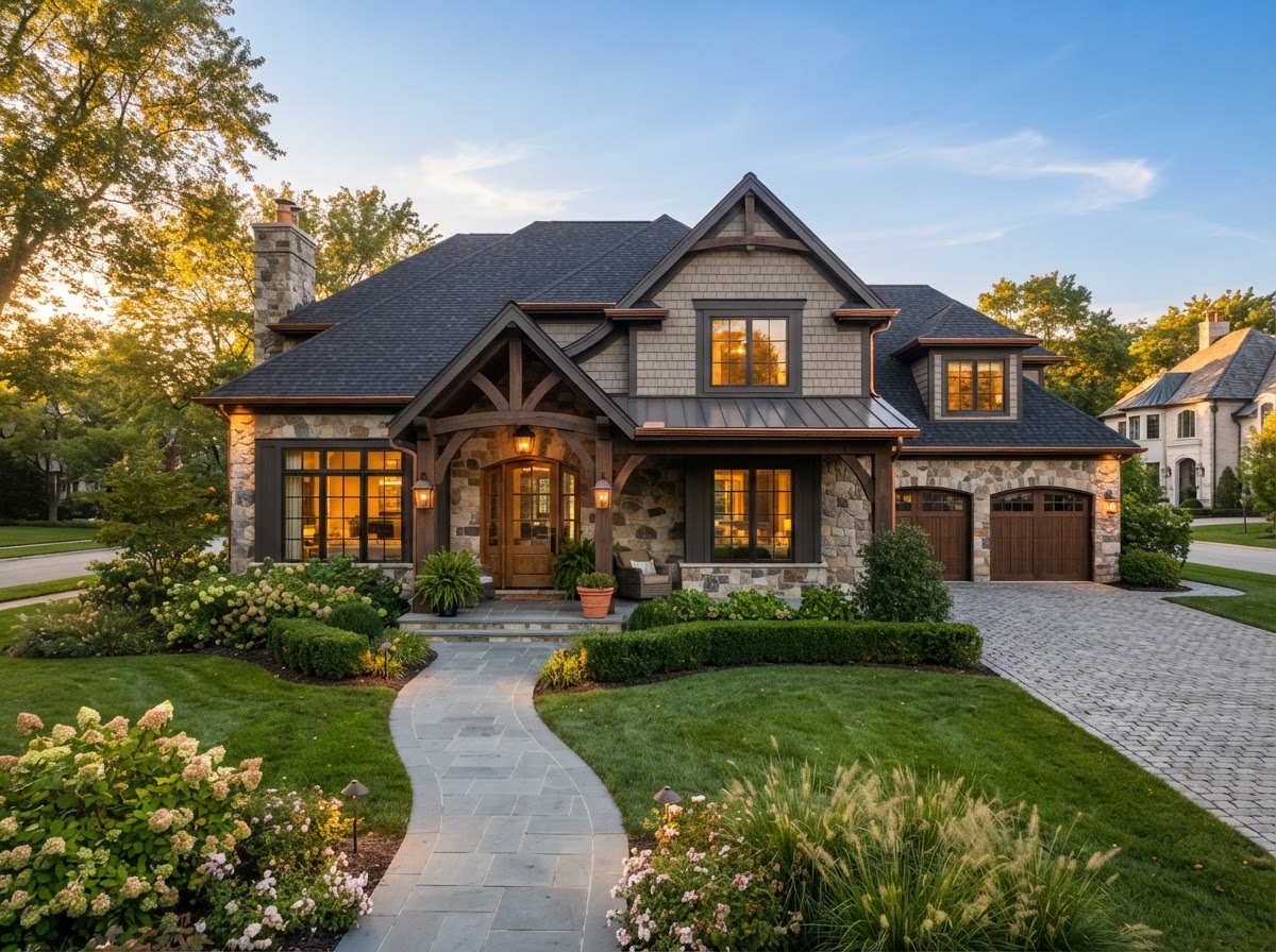 Beautiful home exterior at golden hour