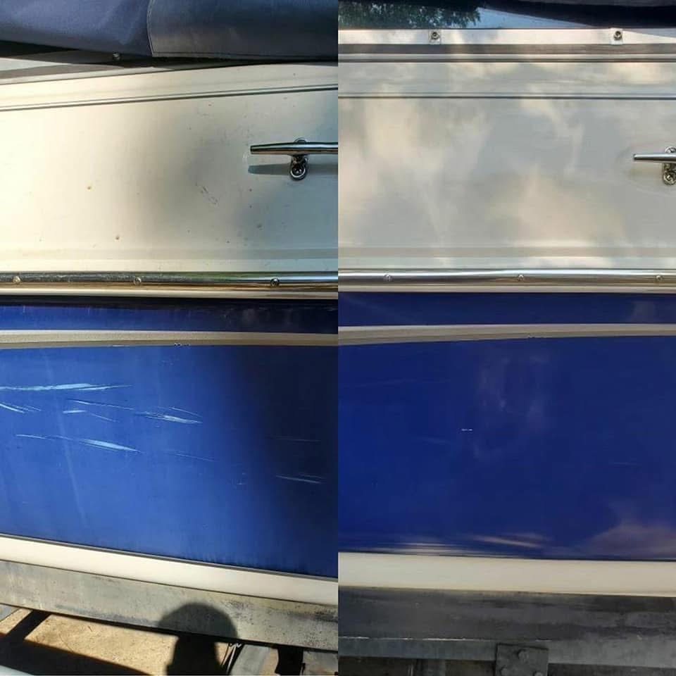 Blue Boat Hull Deep Scratch Repair & High Gloss - After detailing