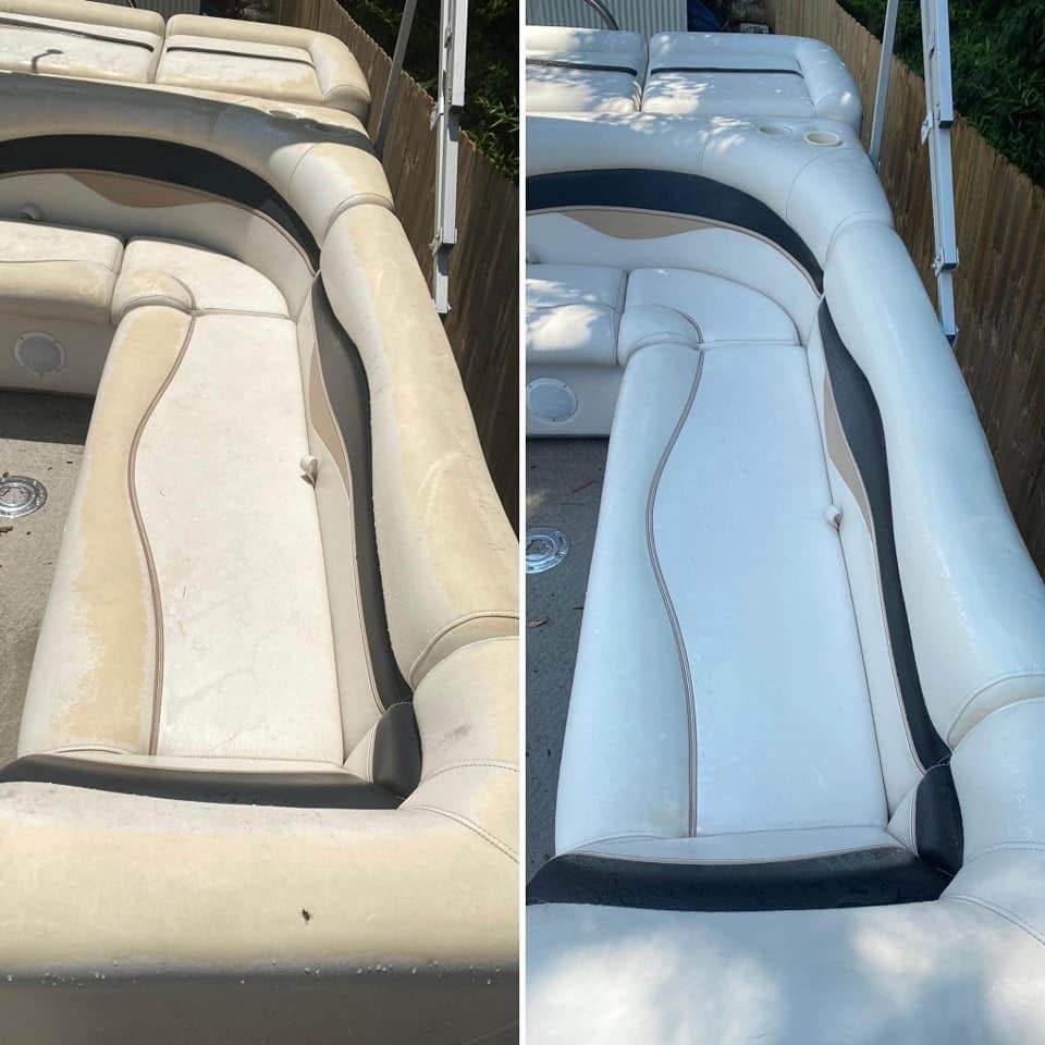 Pontoon Vinyl Seating Sun Bleach & Mildew Restoration - After detailing