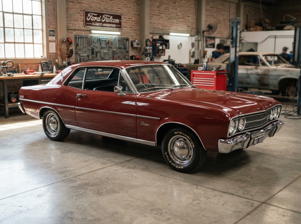 Ford Falcon clásico argentino en taller de climatización