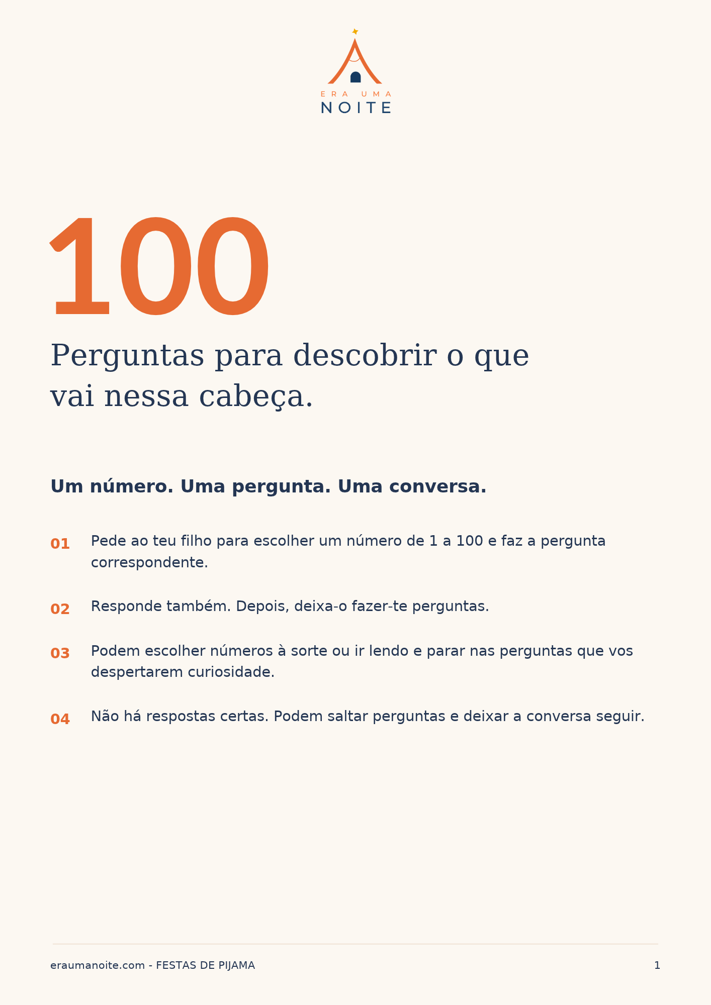 Capa do PDF 100 Perguntas para descobrir o que vai nessa cabeça — Era Uma Noite