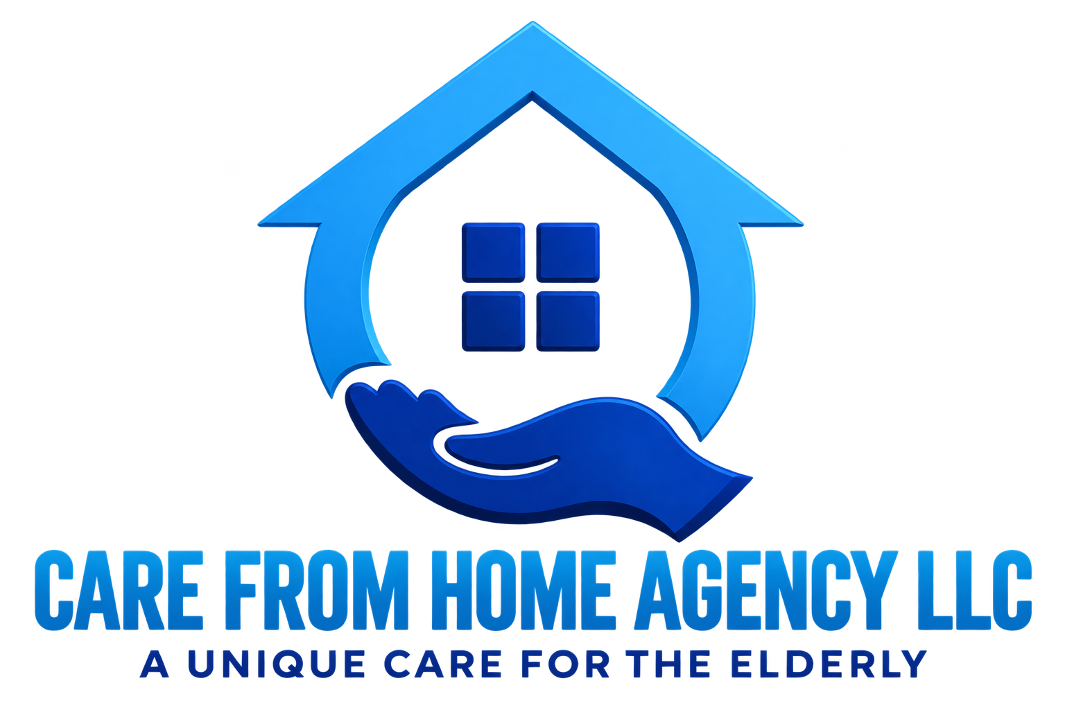 Care From Home Agency LLC official logo featuring a blue house outline and caring hands