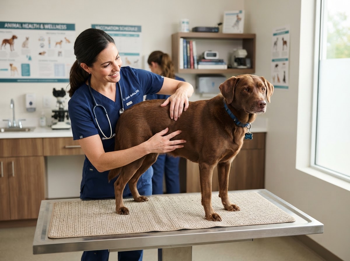 Veterinaria valorando la piel de una mascota en Medical Pets