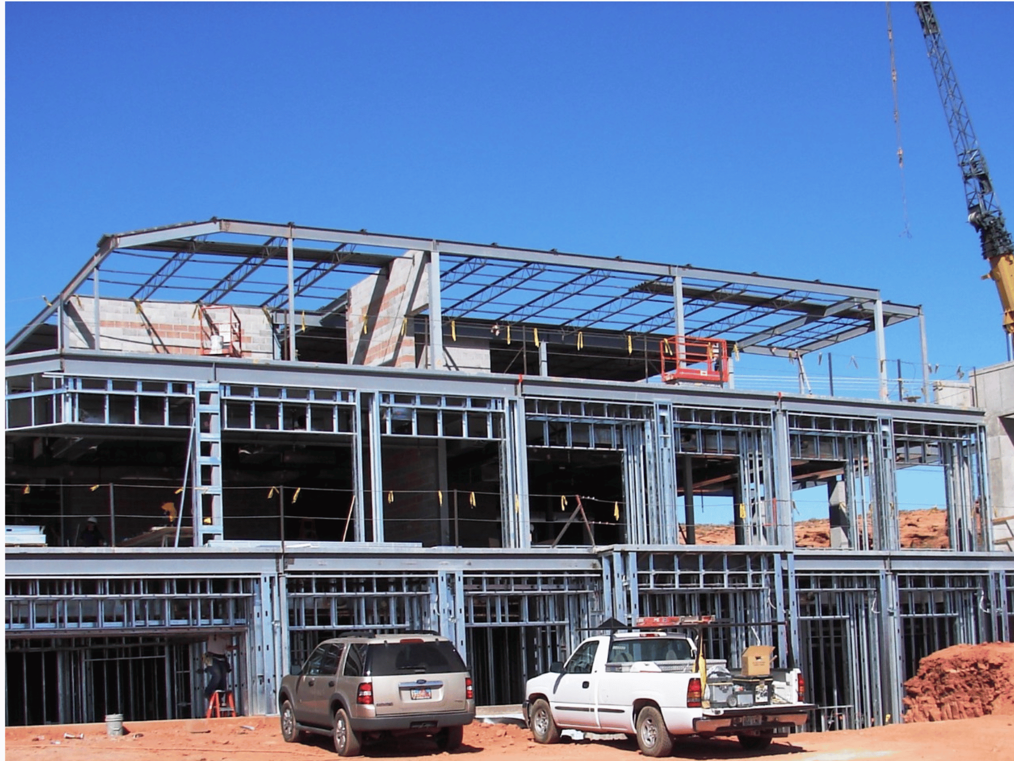 Structural steel framing and cold-formed metal stud framing during construction of Washington County Water Conservancy District
