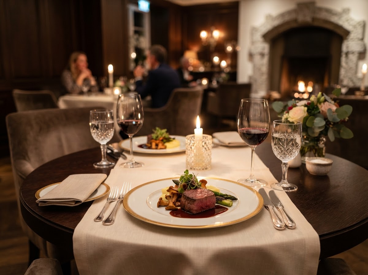 Elegant private dining table setting with candlelight