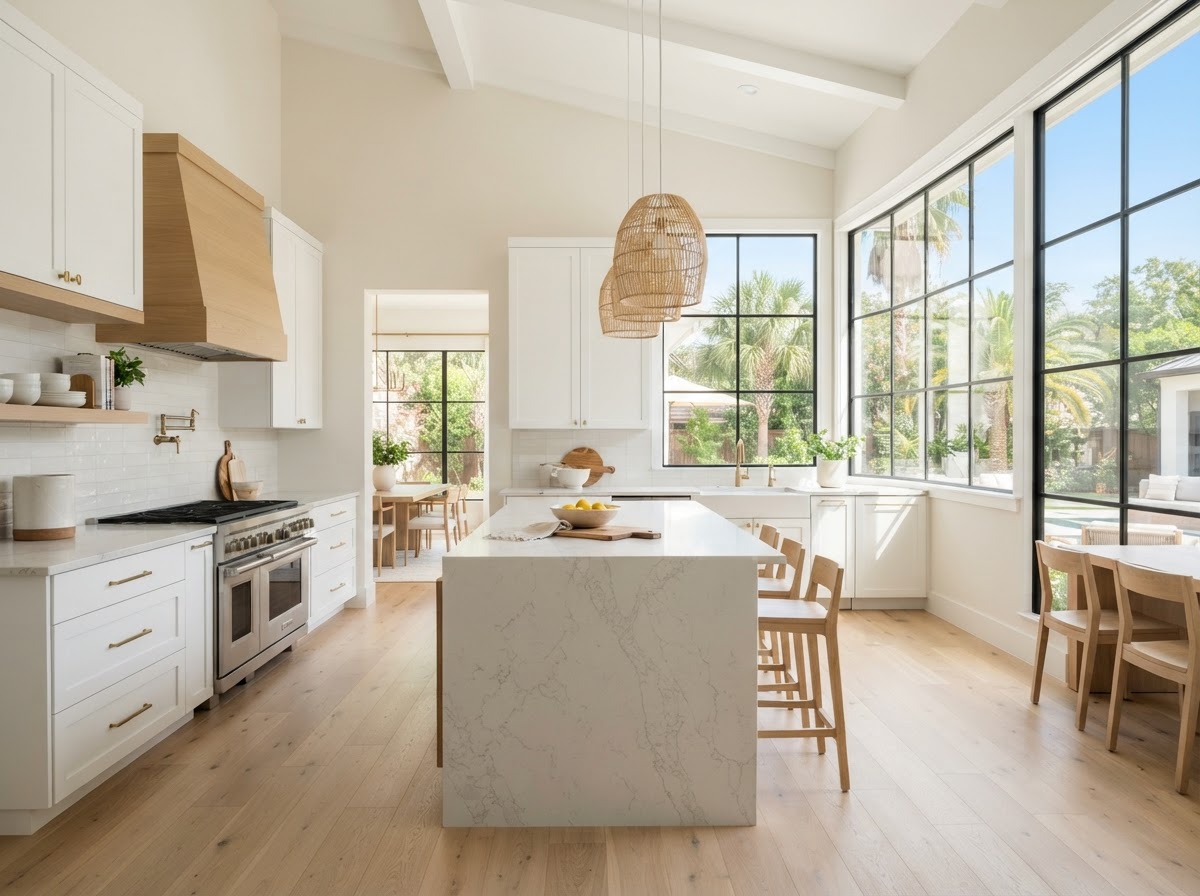 Bright, airy Gulf Coast kitchen — the standard we remediate toward