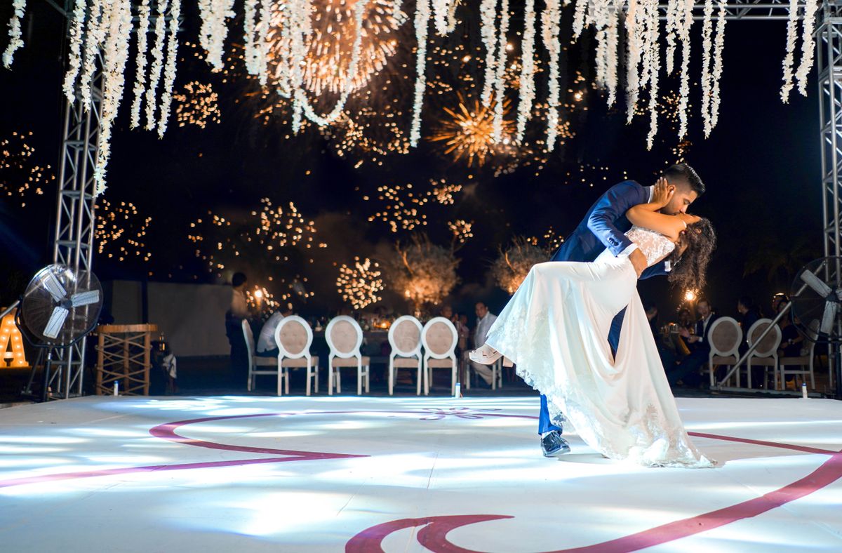 A celebratory first dance surrounded by sparklers