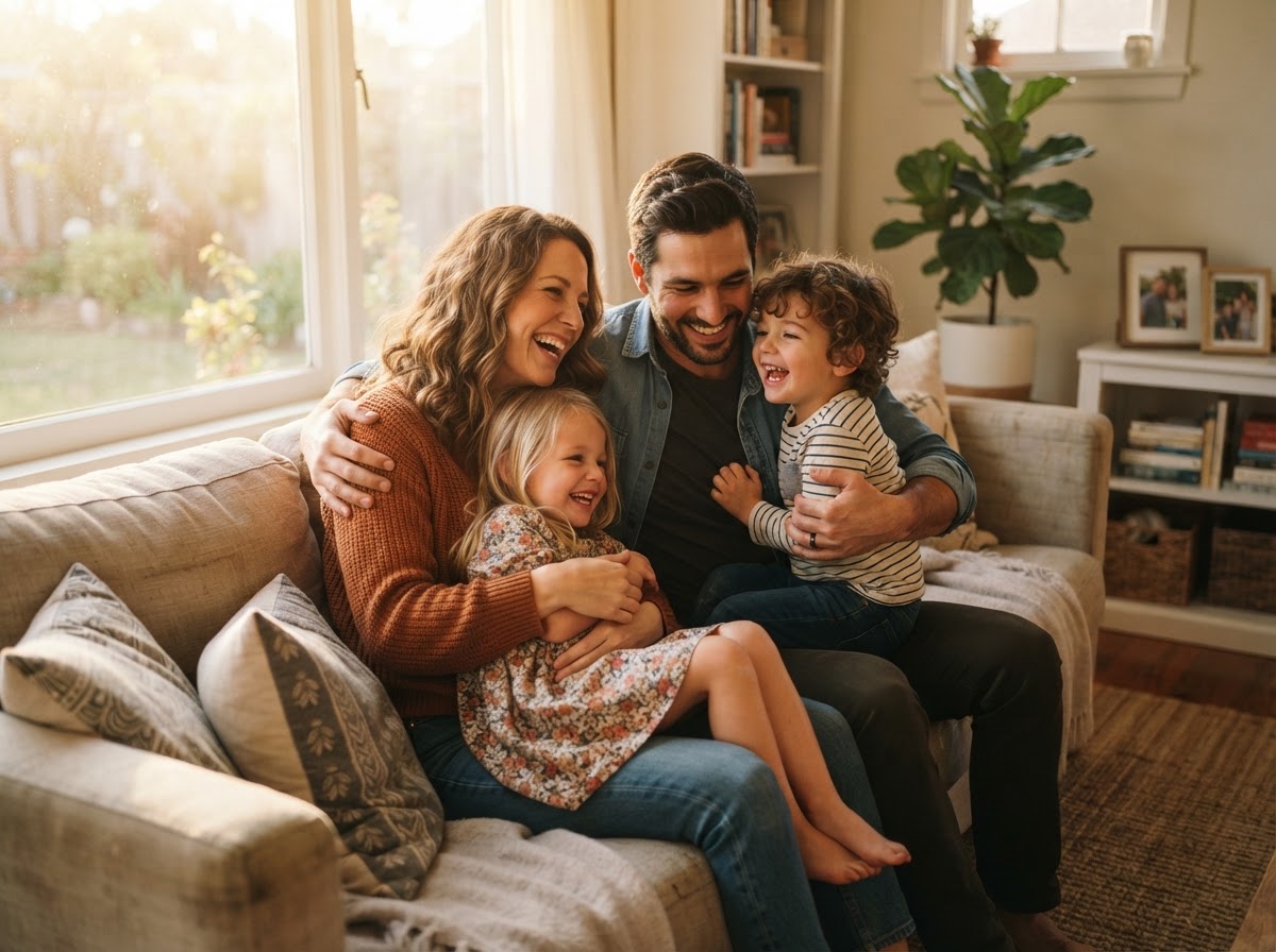 A secure family together at home